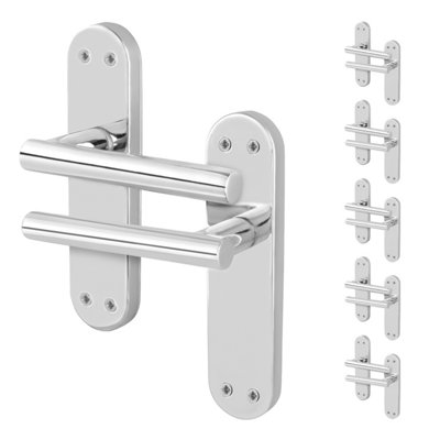 Afit Chrome Door Handles  T-Bar 6 Pair Olvera Backplate Range from B&Q
