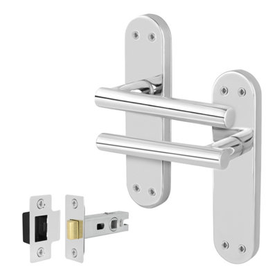 Afit Chrome Door Handles  With Latch T-Bar 1 Pair Olvera Backplate Range from B&Q