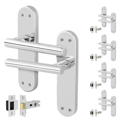 Afit Chrome Door Handles  With Latch T-Bar 5 Pair Olvera Backplate Range from B&Q
