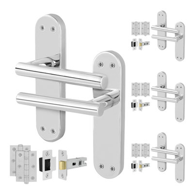 Afit Chrome Door Handles  With Latch And Hinges T-Bar 4 Pair Olvera Backplate Range from B&Q