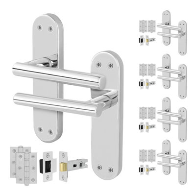 Afit Chrome Door Handles  With Latch And Hinges T-Bar 5 Pair Olvera Backplate Range from B&Q