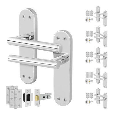 Afit Chrome Door Handles  With Latch And Hinges T-Bar 6 Pair Olvera Backplate Range from B&Q