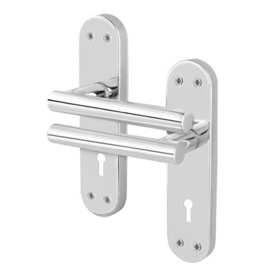 Afit Chrome Lock Door Handles  T-Bar 1 Pair Olvera Backplate Range from B&Q