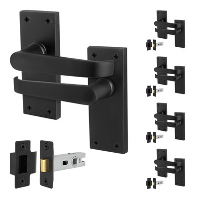 Afit Black Door Handles With Latch5 Pairs Internal Victorian Straight Pattern Matt Black Backplate HandlesLatch 64mm from B&Q