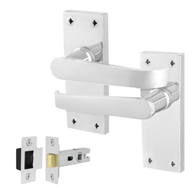Afit Chrome Door Handles With Latch1 Pair Internal Victorian Straight Polished Chrome On Backplate HandlesLatch 64mm from B&Q