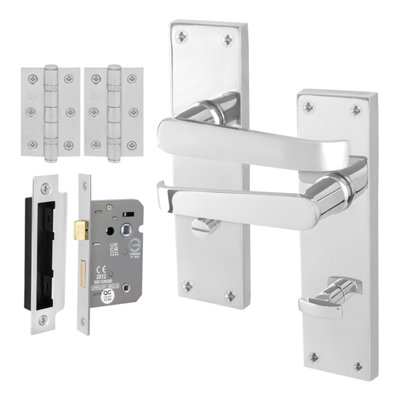 Afit Chrome Bathroom Door Handles Set1 Pair Internal Victorian Straight Polished Chrome BackplateHingesLock 64mm from B&Q