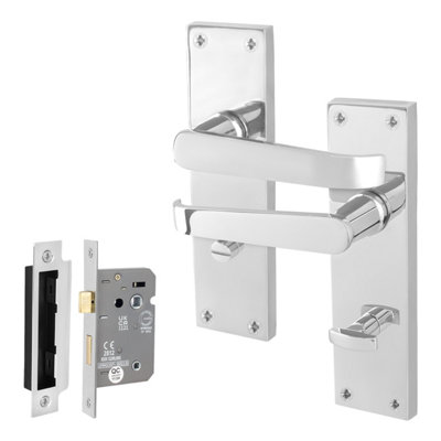 Afit Chrome Bathroom Door Handles Set1 Pair Of Internal Victorian Straight Polished Chrome BackplateLock (64mm) from B&Q