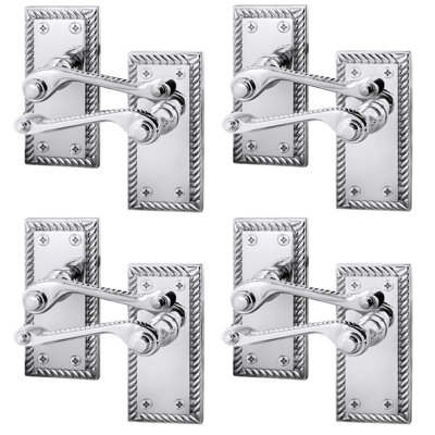 Afit Chrome Georgian Door Handle On Backplate Latch Set Rope Edge For Internal Doors  Pack Of 4 Polished from B&Q