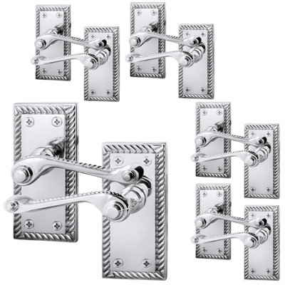 Afit Chrome Georgian Door Handle On Backplate Latch Set Rope Edge For Internal Doors  Pack Of 5 Polished from B&Q