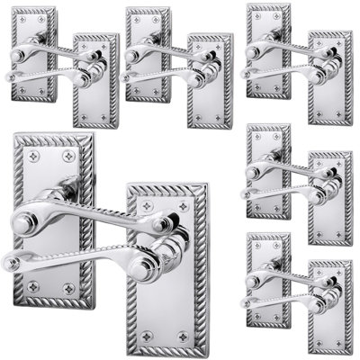 Afit Chrome Georgian Door Handle On Backplate Latch Set Rope Edge For Internal Doors  Pack Of 6 Polished from B&Q