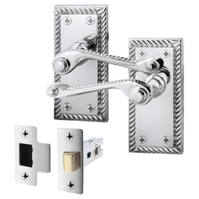 Afit Chrome Georgian Door Handle On Backplate Latch Set Rope Edge For Internal Doors  With 64mm Latch Polished from B&Q