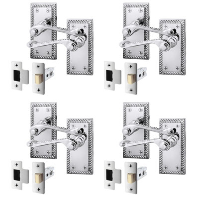 Afit Chrome Georgian Door Handle On Backplate Latch Set Rope Edge For Internal Doors  Pack Of 4 With 64mm Latch Polished from B&Q