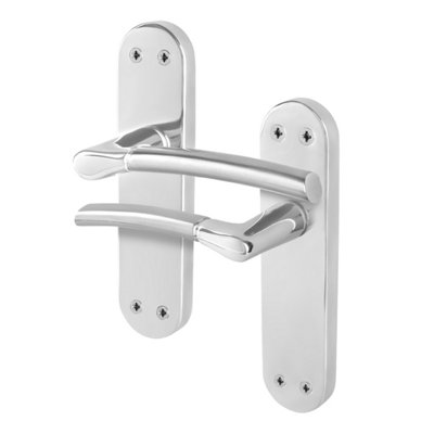 Afit Chrome Door Handle With Satin Nickel Feature Lever For Internal Doors Latch Handles Boston Backplate Range from B&Q