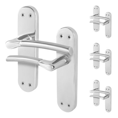 Afit Chrome Door Handle With Satin Nickel Feature Lever Pack 4 Internal Doors Handles Boston Backplate Range from B&Q