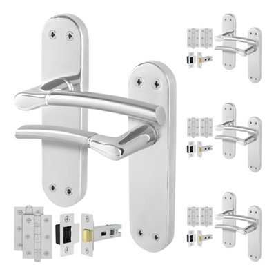 Afit Chrome Door Handle With Satin Nickel Feature Lever Pack 4 Internal Latch Handles Latch And Hinges Boston Backplate Range from B&Q