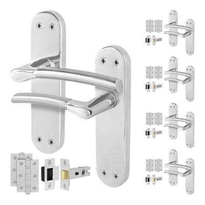 Afit Chrome Door Handle With Satin Nickel Feature Lever Pack 5 Internal Latch Handles Latch And Hinges Boston Backplate Range from B&Q