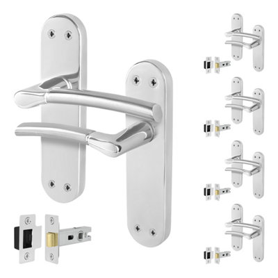 Afit Chrome Door Handle With Satin Nickel Feature Lever Pack 5 Internal Doors Handles With Latch Boston Backplate Range from B&Q
