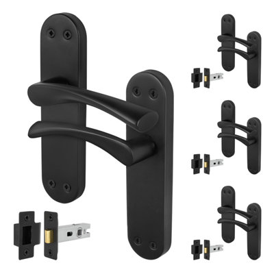 Afit Black Internal Twist Door Handles With Latch 4 Pairs Novi Backplate Range from B&Q