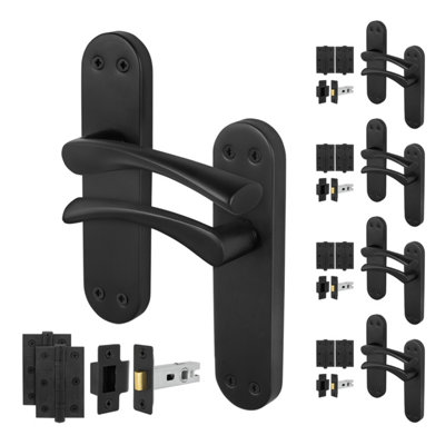 Afit Black Internal Twist Door Handles With Latch And Hinges 5 Pairs Novi Backplate Range from B&Q