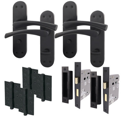 Afit Black Bathroom Twist Door Handle Set Pack Od 2 With Wc Lock And Hinges Novi Backplate Range from B&Q