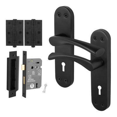 Afit Black Twist Door Handle Set With Sashlock And Hinges Novi Backplate Range from B&Q