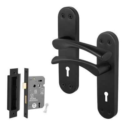 Afit Black Twist Door Handle Set With Sashlock Novi Backplate Range from B&Q