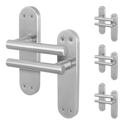Afit Satin Door Handles  T-Bar 4 Pair Olvera Backplate Range from B&Q