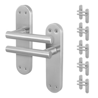 Afit Satin Door Handles  T-Bar 6 Pair Olvera Backplate Range from B&Q