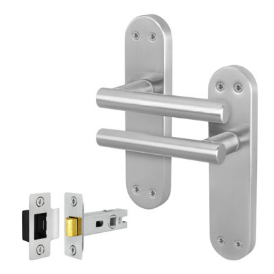 Afit Satin Door Handles  With Latch T-Bar 1 Pair Olvera Backplate Range from B&Q