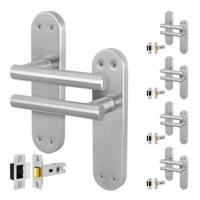 Afit Satin Door Handles  With Latch T-Bar 5 Pair Olvera Backplate Range from B&Q