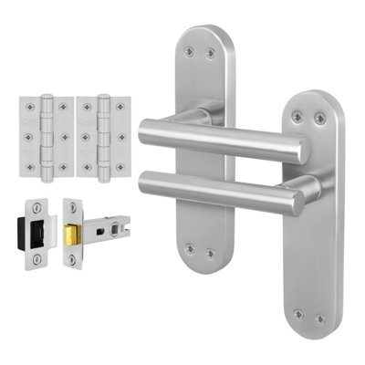 Afit Satin Door Handles  With Latch And Hinges T-Bar 1 Pair Olvera Backplate Range from B&Q