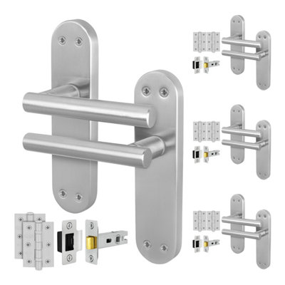 Afit Satin Door Handles  With Latch And Hinges T-Bar 4 Pair Olvera Backplate Range from B&Q