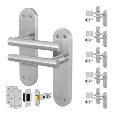 Afit Satin Door Handles  With Latch And Hinges T-Bar 6 Pair Olvera Backplate Range from B&Q