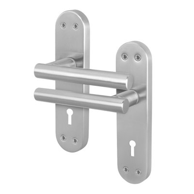 Afit Satin Lock Door Handles  T-Bar 1 Pair Olvera Backplate Range from B&Q