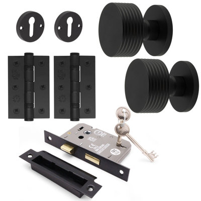 Afit Black Locking Door Knob Set 60mm Knobset 80mm Sashlock  Keyhole Escutcheons 76mm Hinges Tibet Premium Style Range Matt Black from B&Q