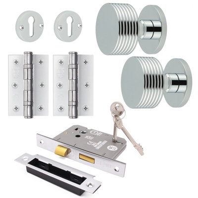 Afit Chrome Locking Door Knob Set 60mm Knobset 80mm Sashlock  Keyhole Escutcheons 76mm Hinges Tibet Premium Range Polished Chrome from B&Q