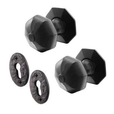 Afit Black Iron Door Knob Set1 Pair Of Cast Iron Antique Octagonal Mortice Knobs & Escutcheons from B&Q