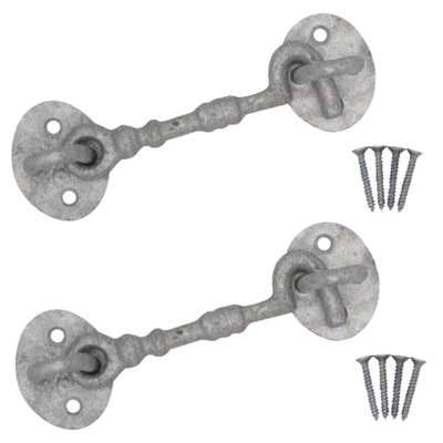 Afit Cabin Hook Pack Of 2 Galvanised Cast Iron 100mm Heavy Duty French Stable Door Gate Hold Back With Fixings Barrel Style from B&Q