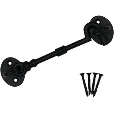 Afit Cabin Hook Black Cast Iron 200mm Heavy Duty French Stable Door Gate Hold Back With Fixings Barrel Style from B&Q