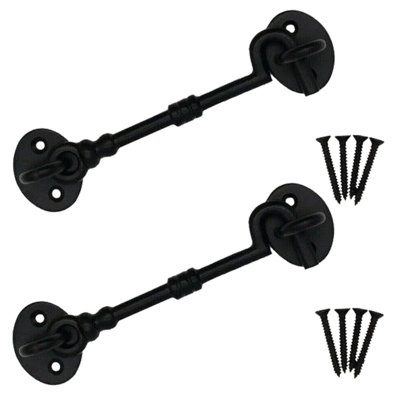 Afit Cabin Hook Pack Of 2 Black Cast Iron 200mm Heavy Duty French Stable Door Gate Hold Back With Fixings Barrel Style from B&Q