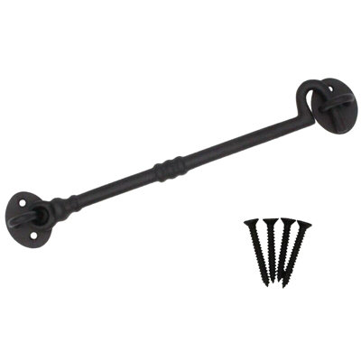 Afit Cabin Hook Black Cast Iron 250mm Heavy Duty French Stable Door Gate Hold Back With Fixings Barrel Style from B&Q
