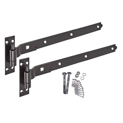 Afit Gate Hinges Hook Band Cranked Heavy Duty  400mm / 16 Inch Black Garage Or Gate Hinges 1Pair With Fixings from B&Q