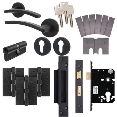 Afit Black Fire Door Handle Euro Lock And Cylinder SetMatt Black Internal Fire Rated Door HandleLocksHingesEbley 1 Pack from B&Q