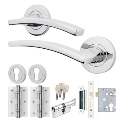 Afit Chrome Door Handle Euro Lock And Thumbturn Cylinder SetInternal Door Handle With Locks And HingesEbley 1 Pack from B&Q