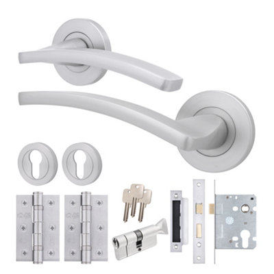Afit Satin Door Handle Euro Lock And Thumbturn Cylinder SetInternal Door Handle With Locks And HingesEbley 1 Pack from B&Q