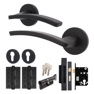 Afit Black Door Handle Euro Lock And Thumbturn Cylinder SetInternal Door Handle With Locks And HingesEbley 1 Pack from B&Q