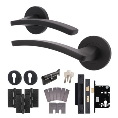 B&Q -  Black Fire Door Handle Euro Lock And Thumbturn Cylinder SetInternal Fire Rated Door HandleLocksHingesEbley 1 Pack