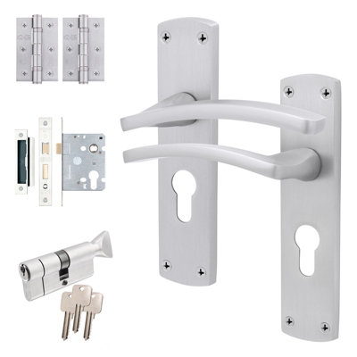 B&Q -  Satin Door Handle Euro Lock And Thumbturn Cylinder SetInternal Door Handle With Locks And HingesEbley 1 Pack