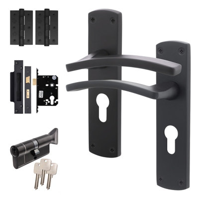 Afit Black Door Handle Euro Lock And Thumbturn Cylinder SetInternal Door Handle With Locks And HingesEbley 1 Pack from B&Q