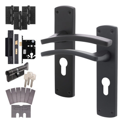 Afit Black Fire Door Handle Euro Lock And Thumbturn Cylinder SetInternal Fire Rated Door HandleLocksHingesEbley 1 Pack from B&Q